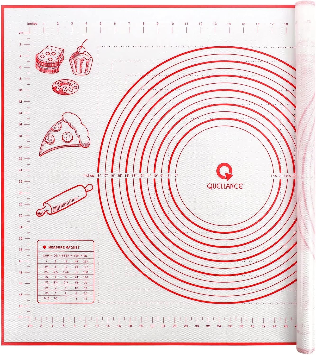 Skiennix Extra Large Silicone Pastry Mat - Baking Mat with Measurements for Fondant, Dough & Cookies | 24" x 32", Red