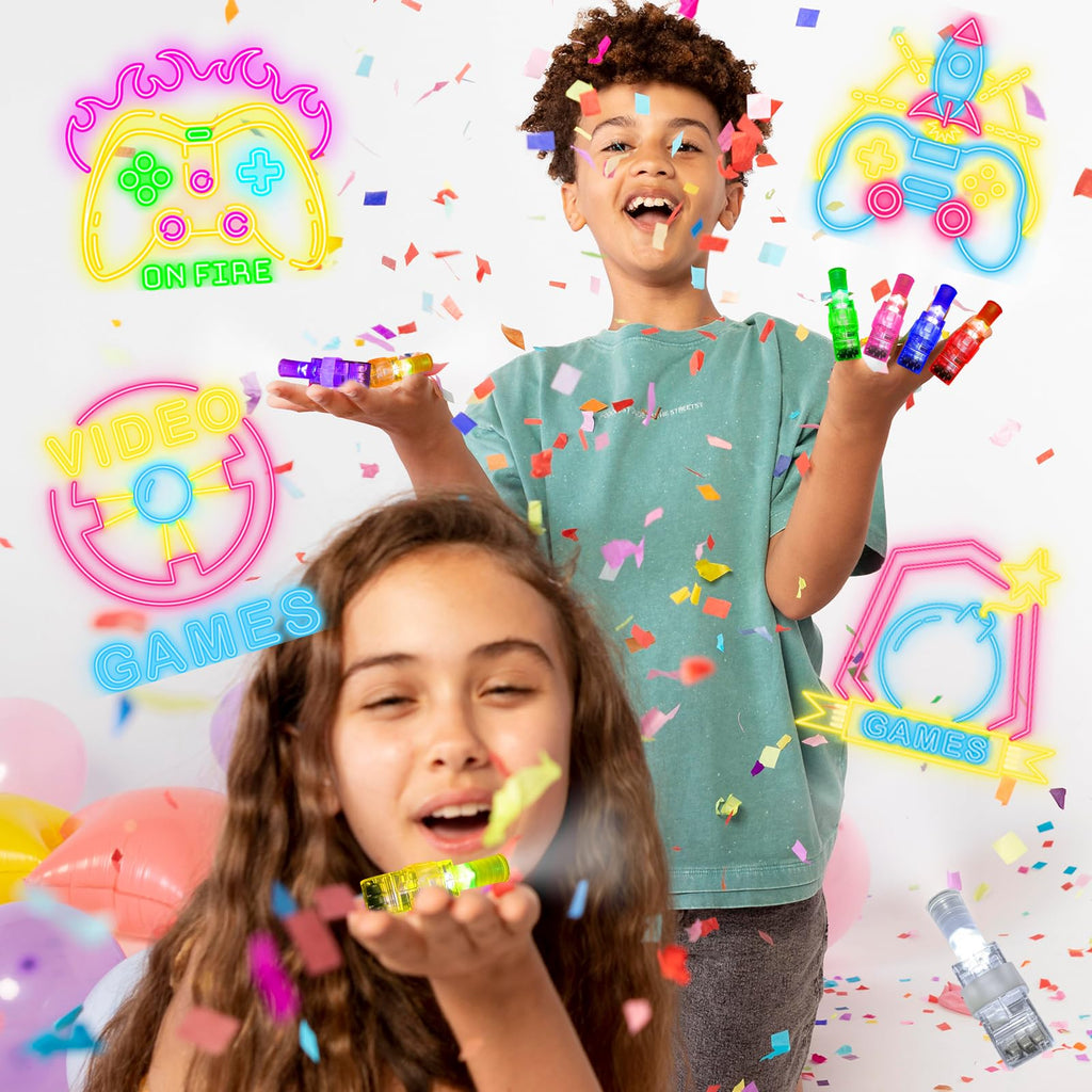 BleSky 24Pack Video Game Party Favors LED Finger Lights,Gamer Birthday Glow in the Dark Light Up Toys for Kids Boy Girl Valentine's Day Easter Basket Essentials Birthday Gamer Gift