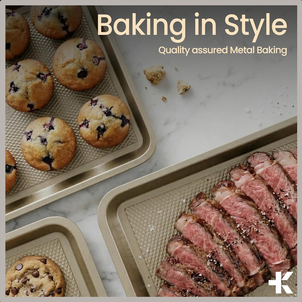 BAKKEN Nonstick Baking Pans - Commercial Grade Carbon Steel Cookie Sheet, 13.58" x 9.65", PFOA Free