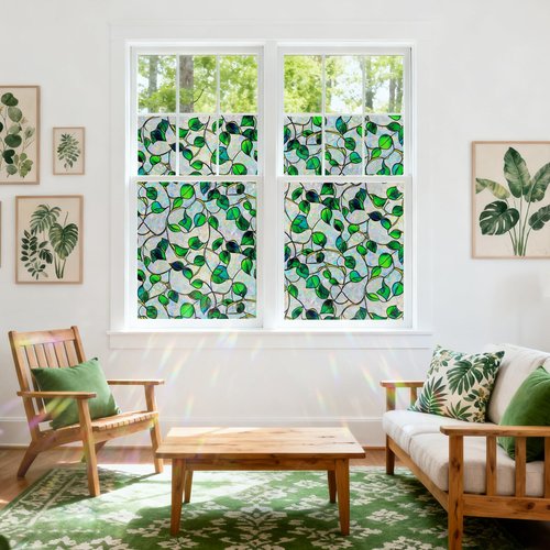SOMWISE Window Privacy Film Home Room Bathroom Spring Decor Car Decorations One Way Privacy Window Clings Decals Tint Door Cover Rainbow Renter Friendly Stickers Static Cling Stained Glass Windows