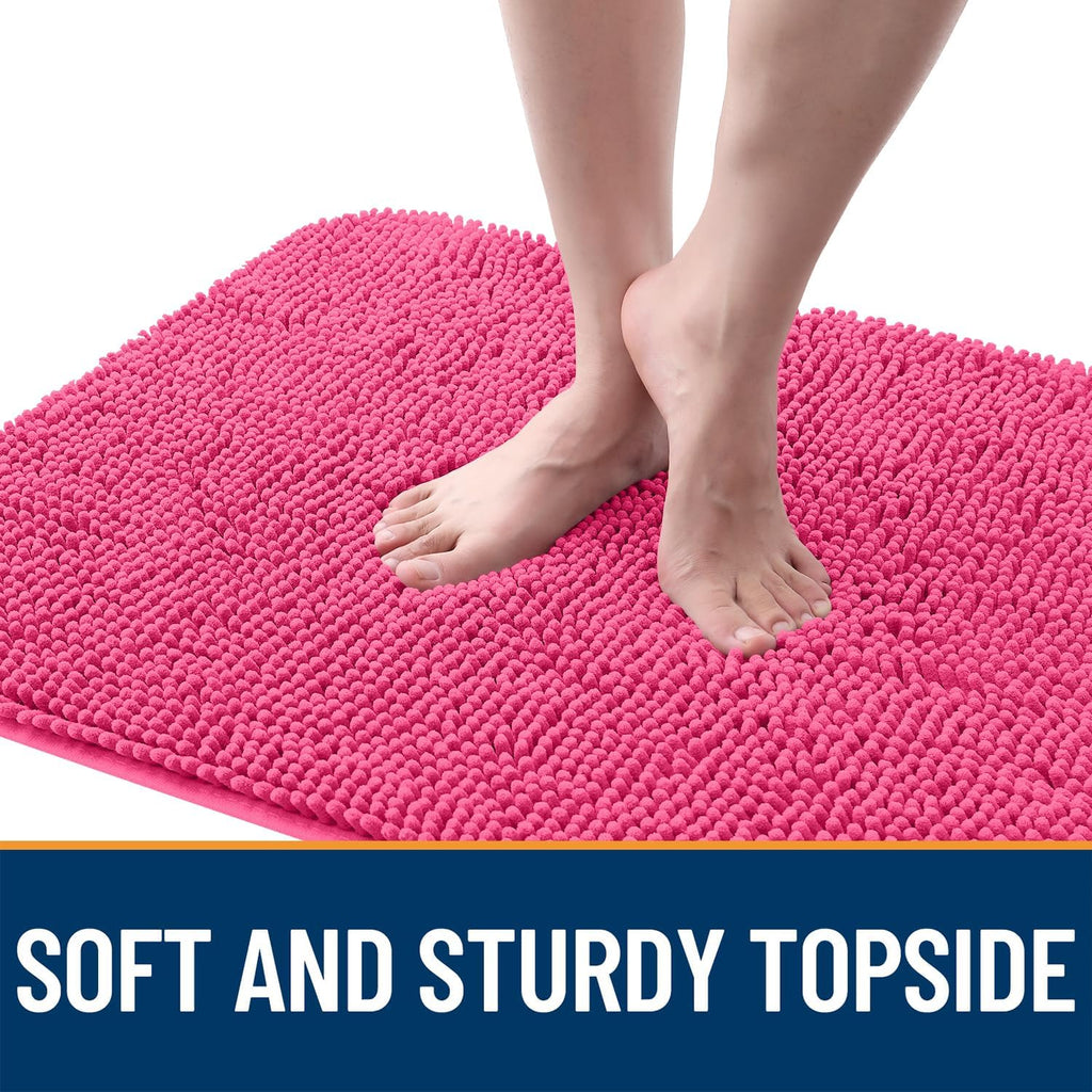 OLANLY Dog Door Mat - Absorbent Non-Slip Chenille for Muddy Paws | 47x17 Inches, Quick Dry, Hot Pink