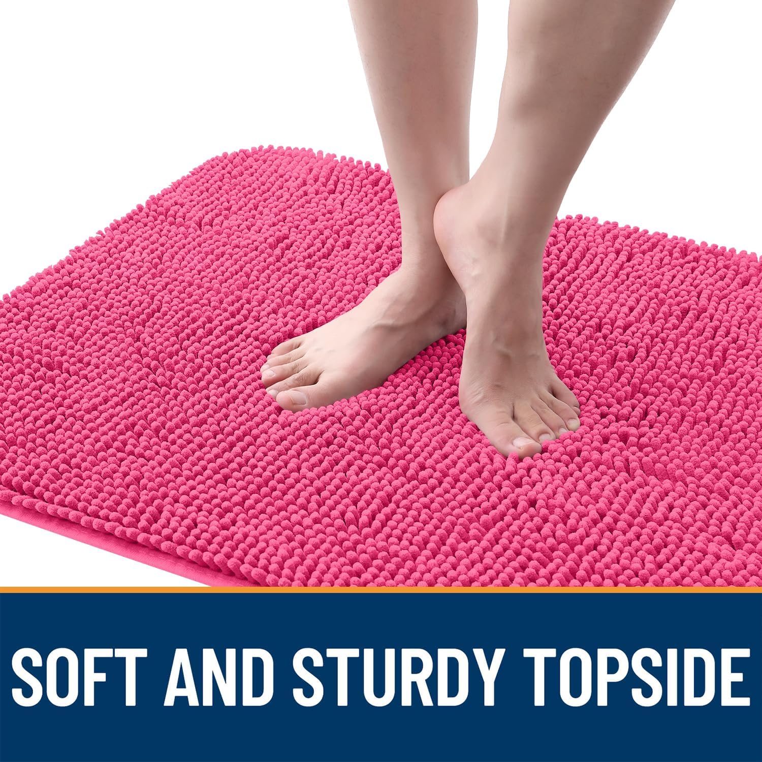 OLANLY Dog Door Mat - Absorbent Non-Slip Chenille Mat for Muddy Paws | 50x30, Quick Dry, Hot Pink