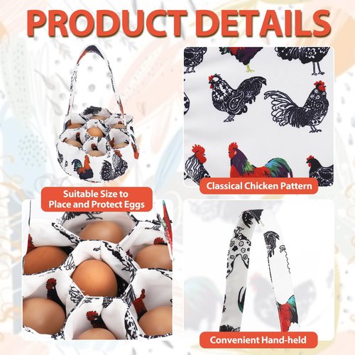 XLSXEXCL Egg Collecting Apron and Basket, 12 Deep Pockets Chicken Apron and 7 Deep Pockets Chicken Egg Basket, Tie:106cm(L)