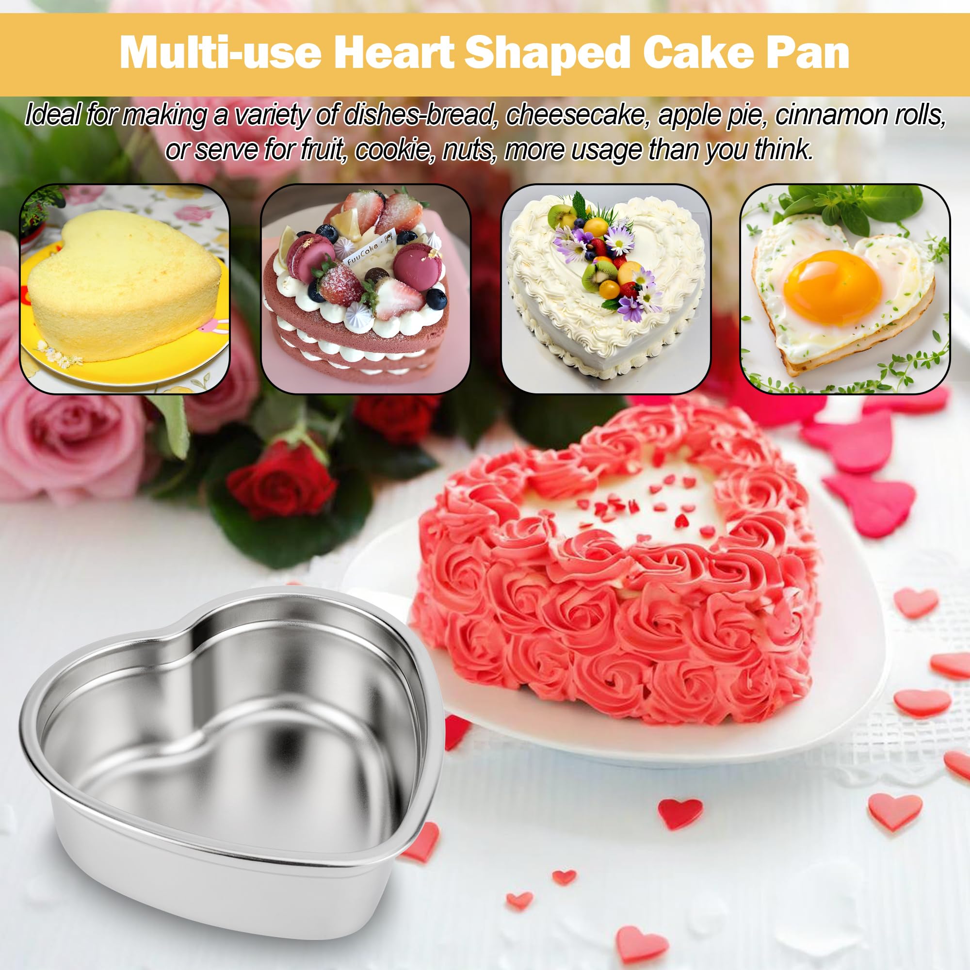 Heart Shaped Cake Pans Set of 2, 8 Inch Heart Cake Pan with 60PCS Parchment Paper, Nonstick Stainless Steel Baking Pans for Valentine's Day/Birthday/Wedding/Halloween/Thanksgiving, Dishwasher Safe