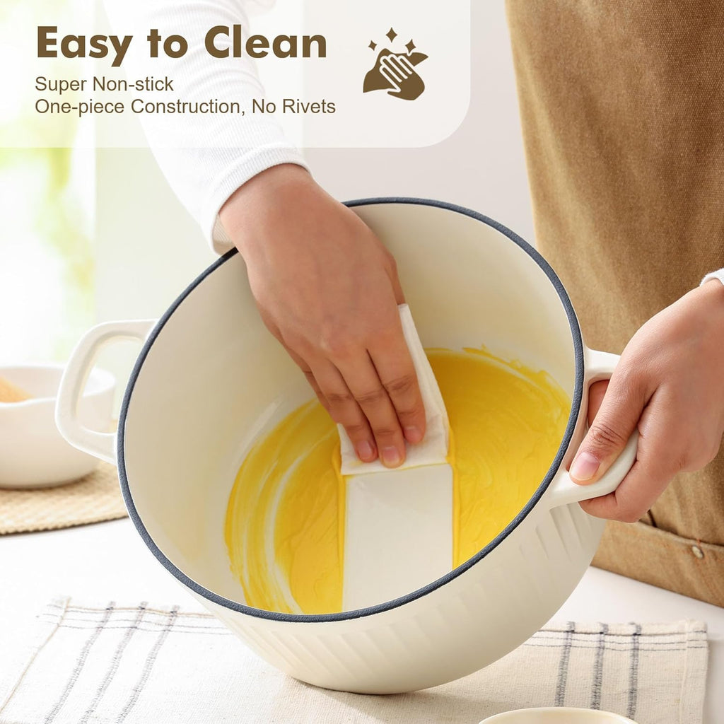 SENSARTE Enameled Cast Iron Dutch Oven - 3.5 Quart Heavy-Duty Kitchen Pot with Lid & Potholders | White