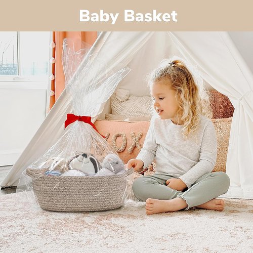 CHICVITA Storage Basket - Decorative Cotton Rope Toy Organizer with Handles | 13 x 9.8 x 5 Inches, Brown