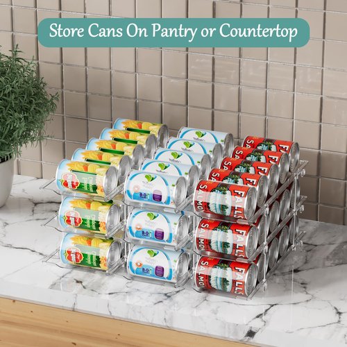 VEGEVIGI Can Storage Organizer for Pantry, Can Holders For Pantry, Canned Goods Food Dispenser, Clear Plastic Soup Can Shelf Rack, 3 Ties