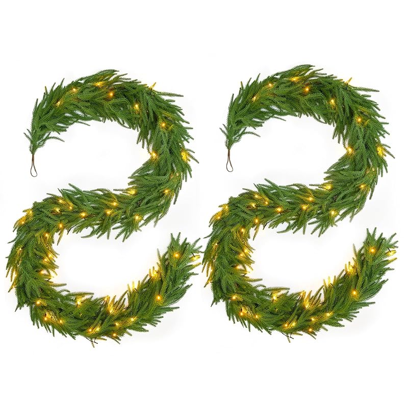 6ft Pine Garland with 2 LED Lights - Real Touch Norfolk Pine Christmas Decor (Battery Not Included)