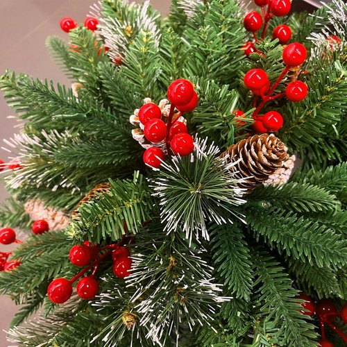 Juegoal Pre-Lit Christmas Tree Urn Filler - Lighted Artificial Pine Trees with 8 Modes & Timer, Battery Powered