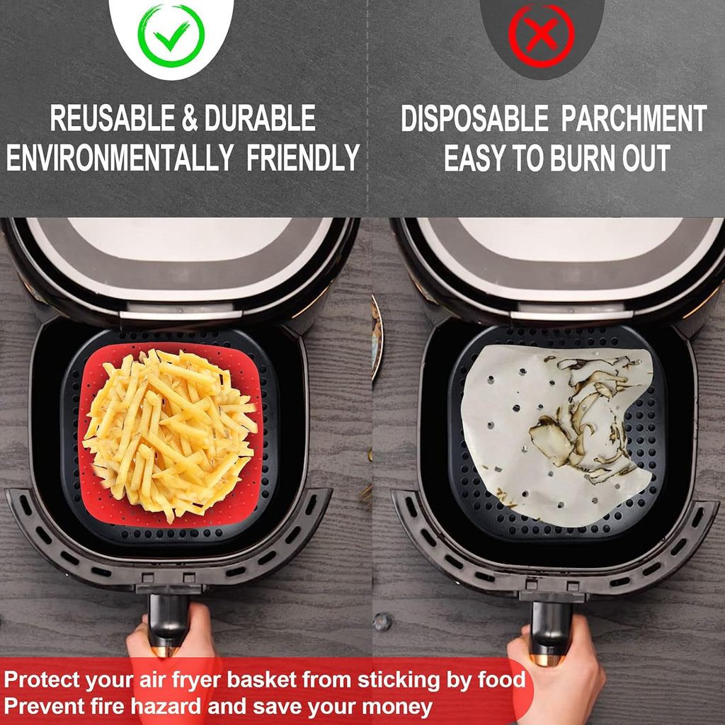 Upgrade Reusable Air Fryer Liners - Patented BPA-Free Non-Stick Silicone Mats | 9-Inch Square & More