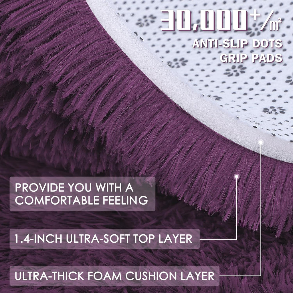 OLANLY 3x5 Soft Fluffy Shaggy Bedside Rug - Machine Washable Indoor Carpet for Kids & Nursery | Dark Purple