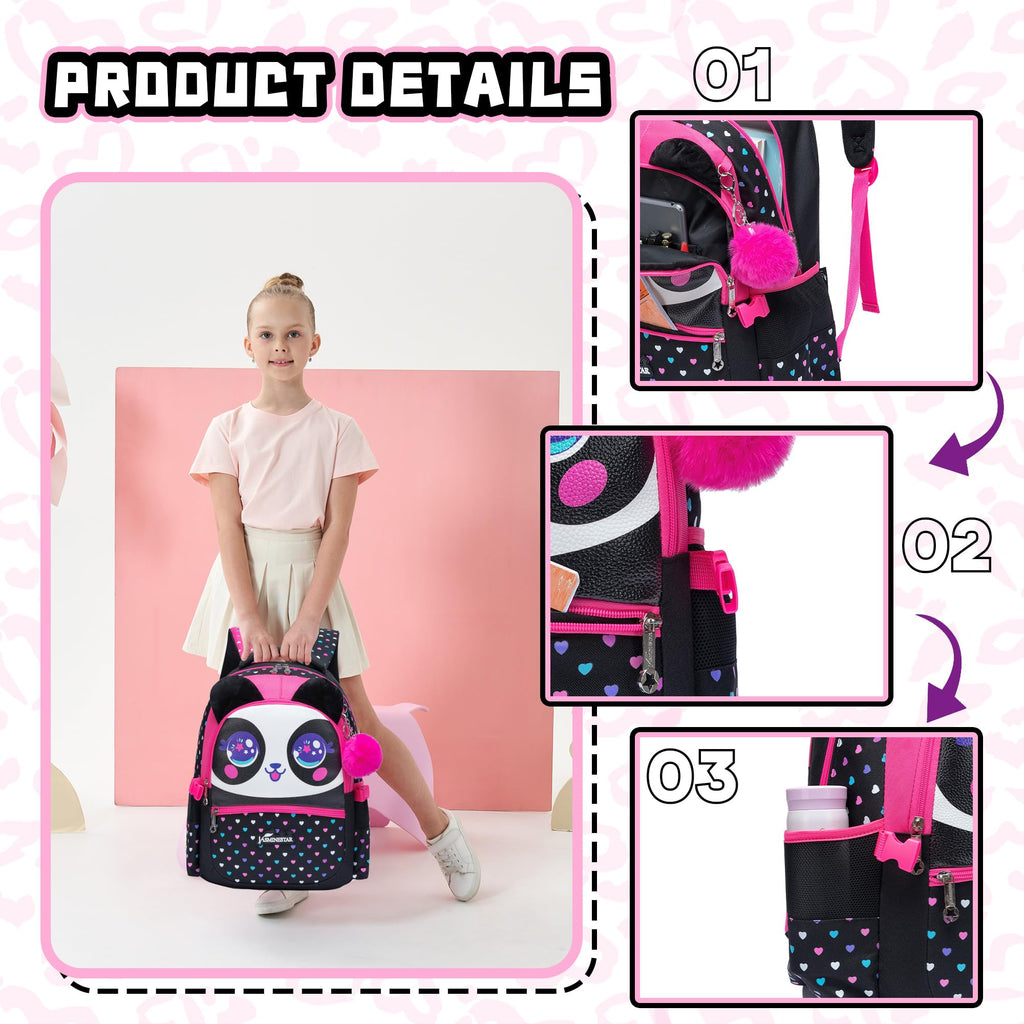 MYHSBYO Panda Kids Backpacks for Girls School Bag with Lunch Box School Backpack for Girls Set Cute Bookbag for Kindergarten