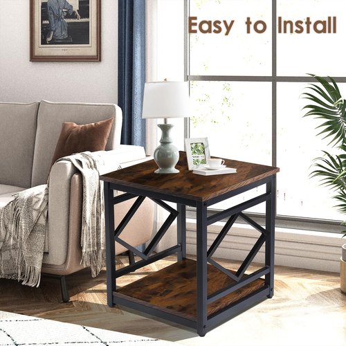 HODGSON Mini Fridge Stand Table with Large Capacity Storage, 18” Rustic Industrial End Table Side Table with 2-Tier for Beverage, Refrigerator, Dorm, Apartment,Office, Bedroom Corner