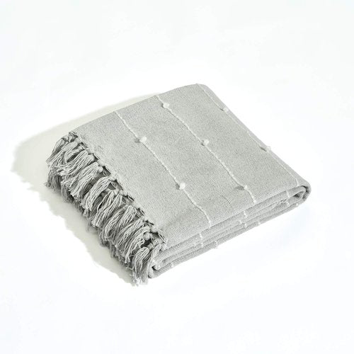 Lush Decor Boho Tufted Cotton Woven Tassel Fringe Throw Blanket Single 50" W x 60" L Light Gray - Gray Throw Blankets for Bed - Boho Couch Blankets