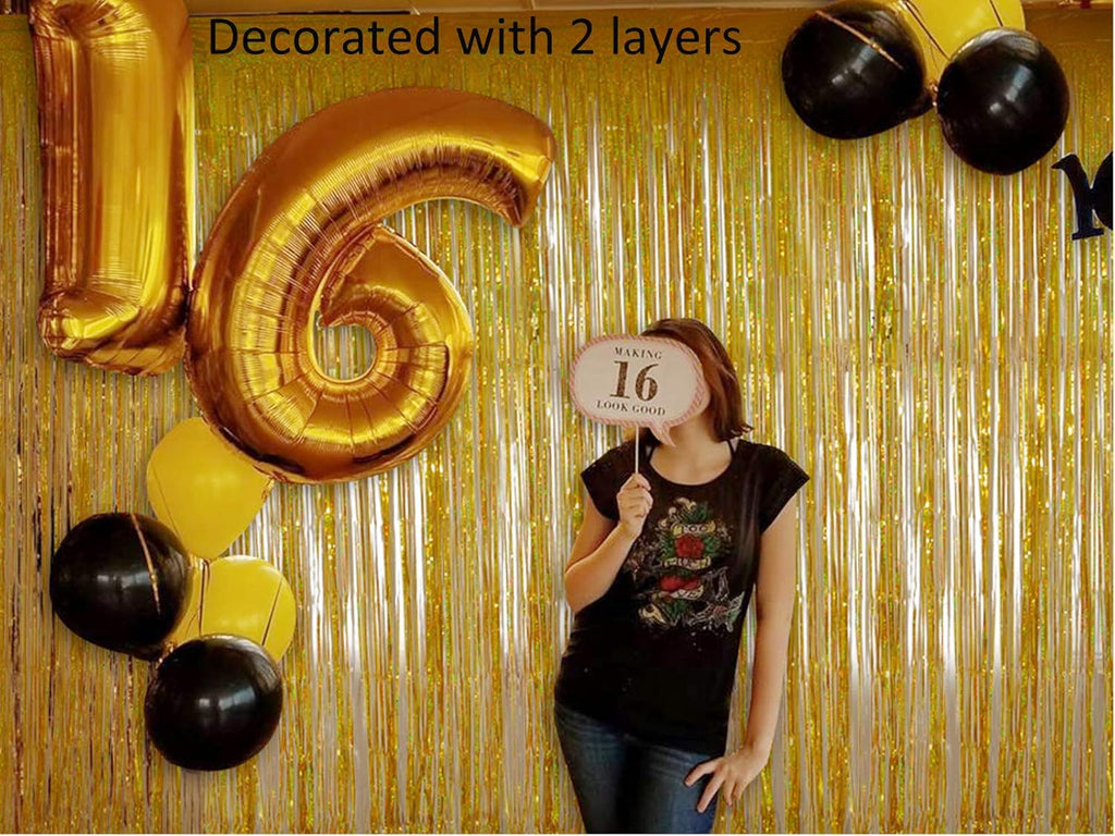 Melsan Graduation Decorations 2026 - Foil Fringe Curtains | 3 Pack Gold Tinsel Backdrop 3.2 x 8.2 ft