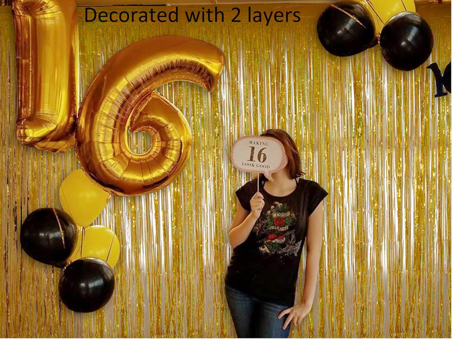 Melsan Graduation Decorations 2026 - Foil Fringe Curtains | 3 Pack Gold Tinsel Backdrop 3.2 x 8.2 ft