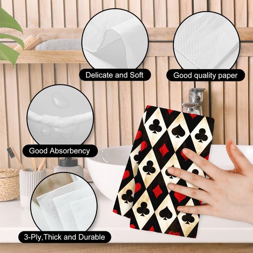 JarThenaAMCS 50Pcs Playing Card Guest Napkin Disposable Paper Napkins Retro Red Black Vegas Poker Dinner Hand Napkins for Casino Birthday Wedding Party Supplies Table Decor