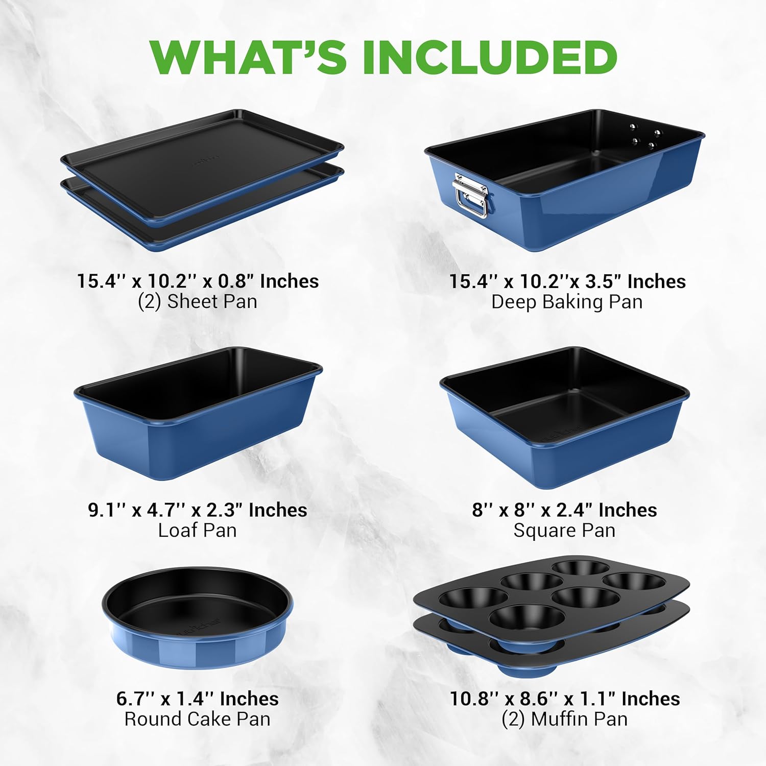 NutriChef 8-Piece Nonstick Bakeware Set - Oven Safe Baking Trays & Pans in Blue