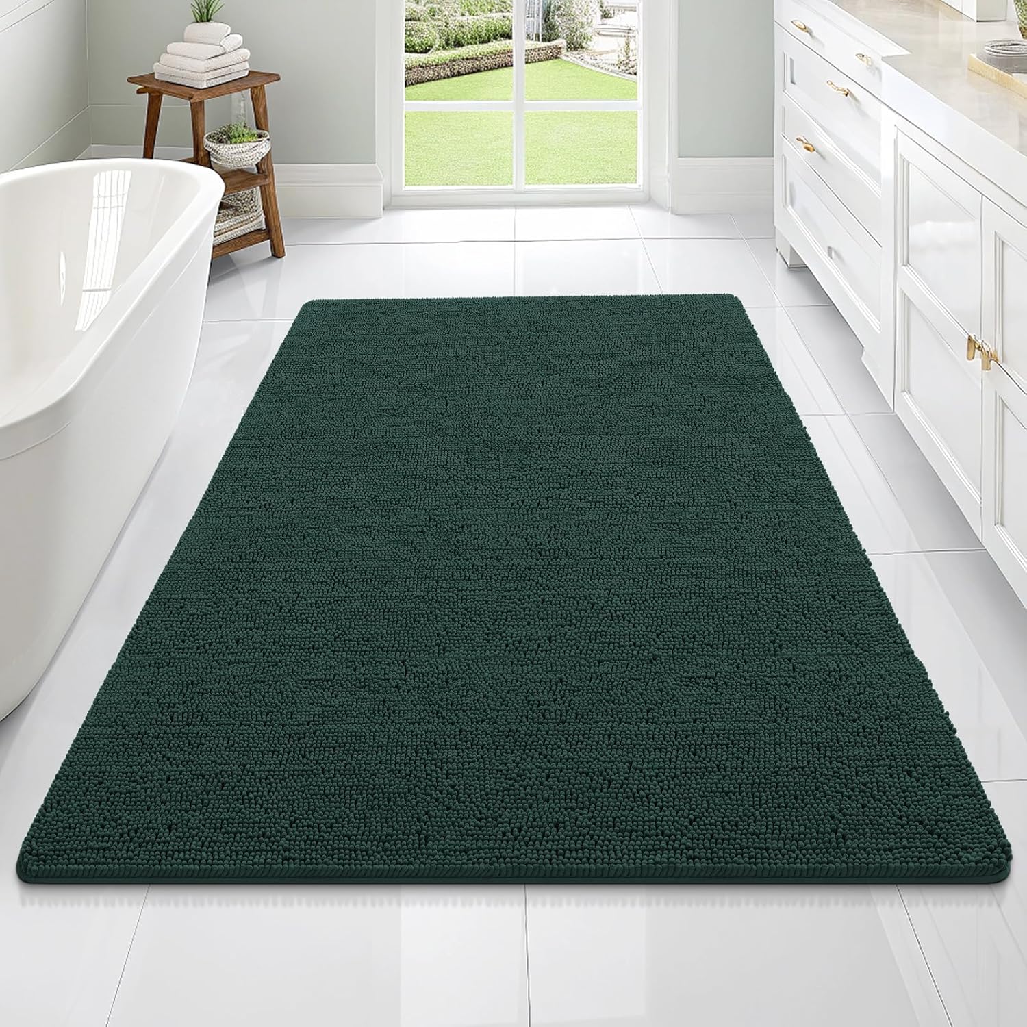 OLANLY Large Chenille Bath Rugs - Soft, Absorbent & Quick-Dry | 70x46 Inches, Blackish Green