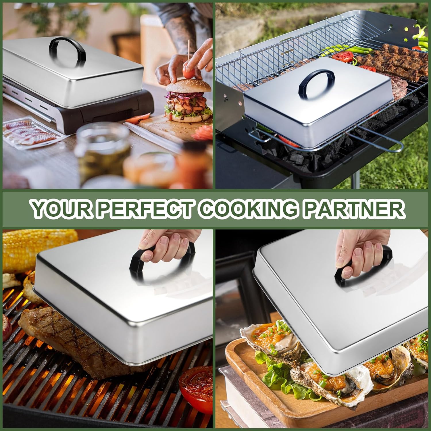 Blackstone Griddle Accessories - Heavy Duty Rectangular Basting Cover & Stainless Steel Cheese Melting Dome | Ideal for Flat Top Grill Cooking