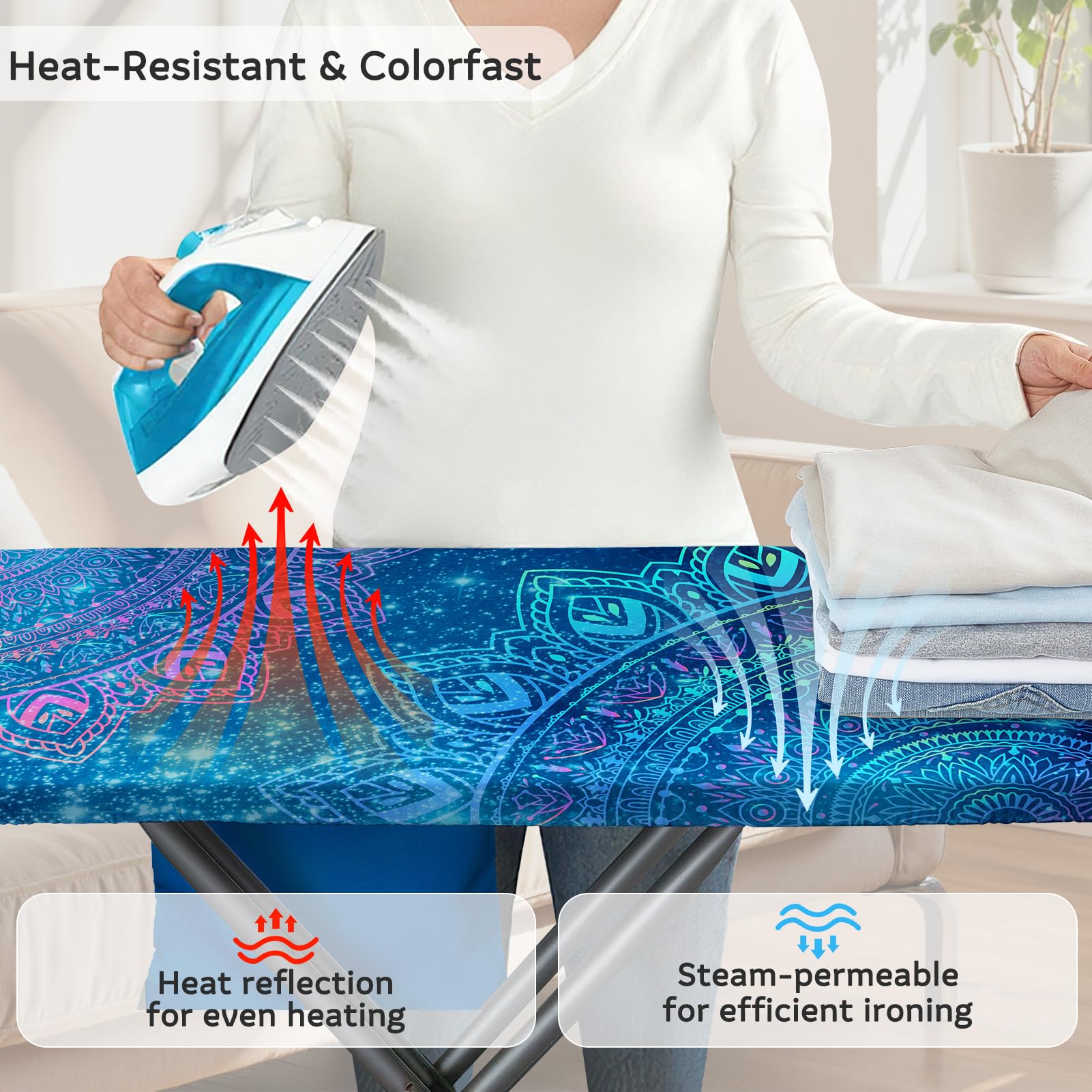 FIOBEE Ironing Board Cover and Pad Extra Thick Iron Board Pad with Heat-Resistant Mesh Padded Iron Board Covers Adjustable Buckle & Elastic Edges for 15x54 Standard Size (Ironing Board Not Included)