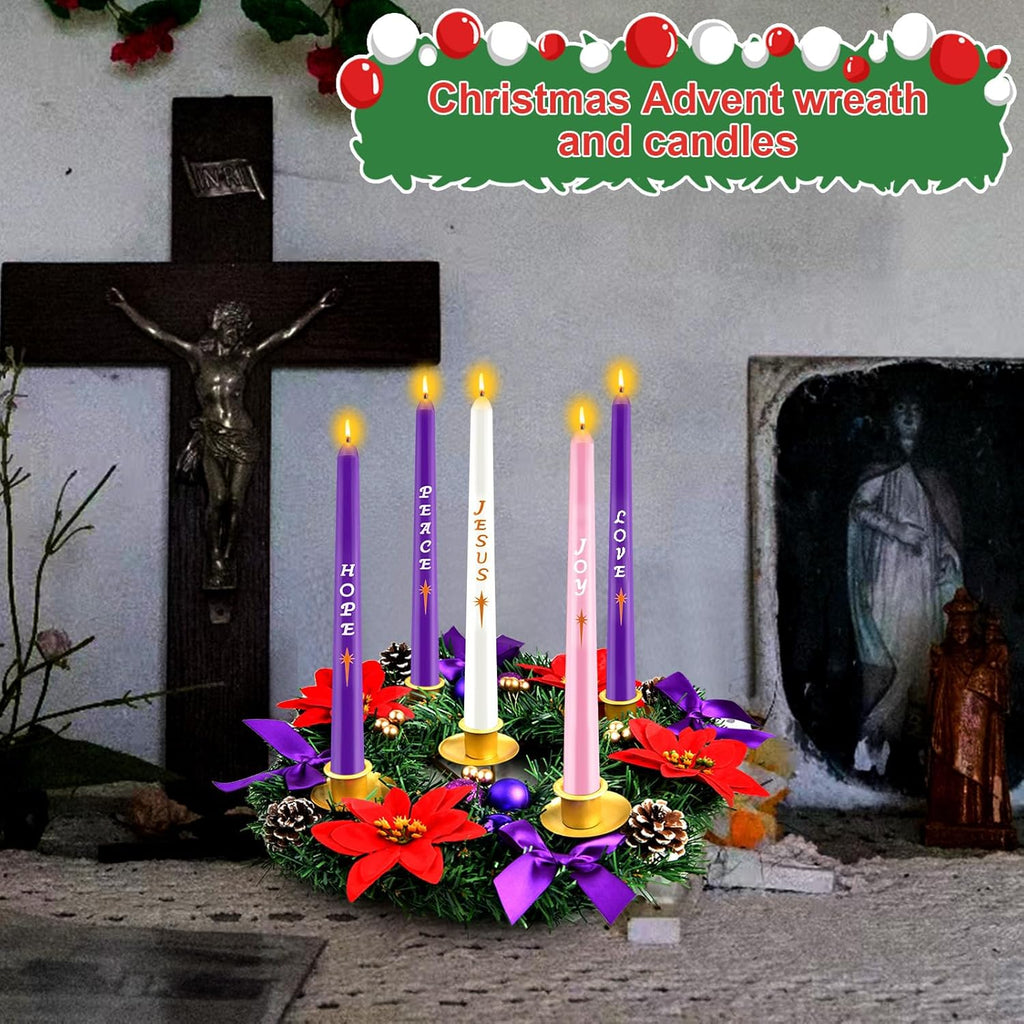Skiennix 12-Inch Christmas Advent Wreath - 5 Candle Holder Set with Fire Retardant Metal Cups