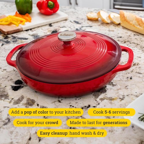 Lodge Essential Enamel Braiser - Induction-Safe & PFAS-Free Cookware - 3.5 Quart, Island Spice Red