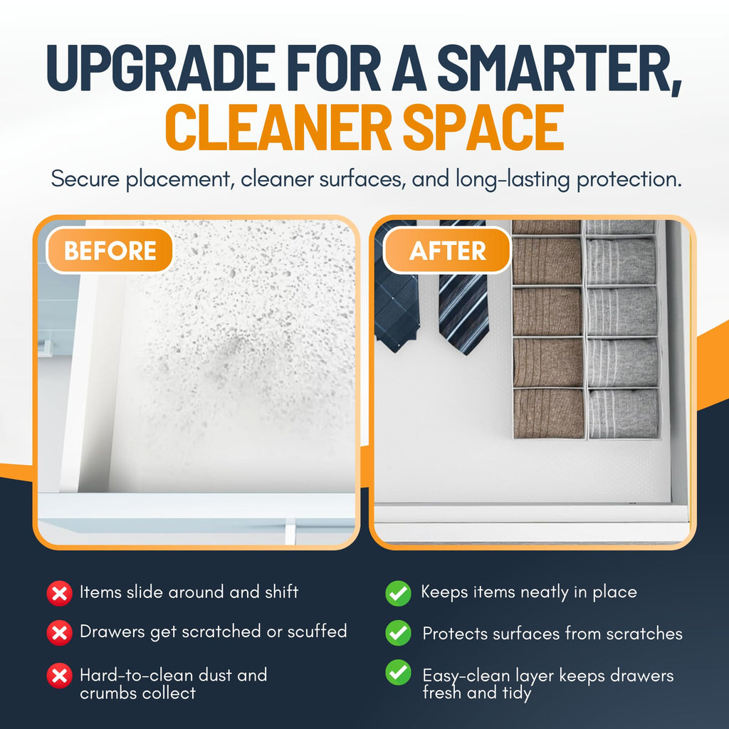 Shelf Liner Cabinet Liner for Shelves Non-Adhesive Kitchen Drawer Liner by Linda’s Essentials (12 x 120 Inches) - Non-Slip Easy Clean Shelf Liners for Cabinets and Cupboard Protector, Waterproof Mat