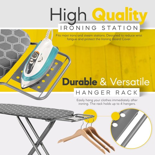 Full Size Ironing Board - 57” L x 15” W | Sturdy & Adjustable with Heat Resistant Cover - Silver Gray