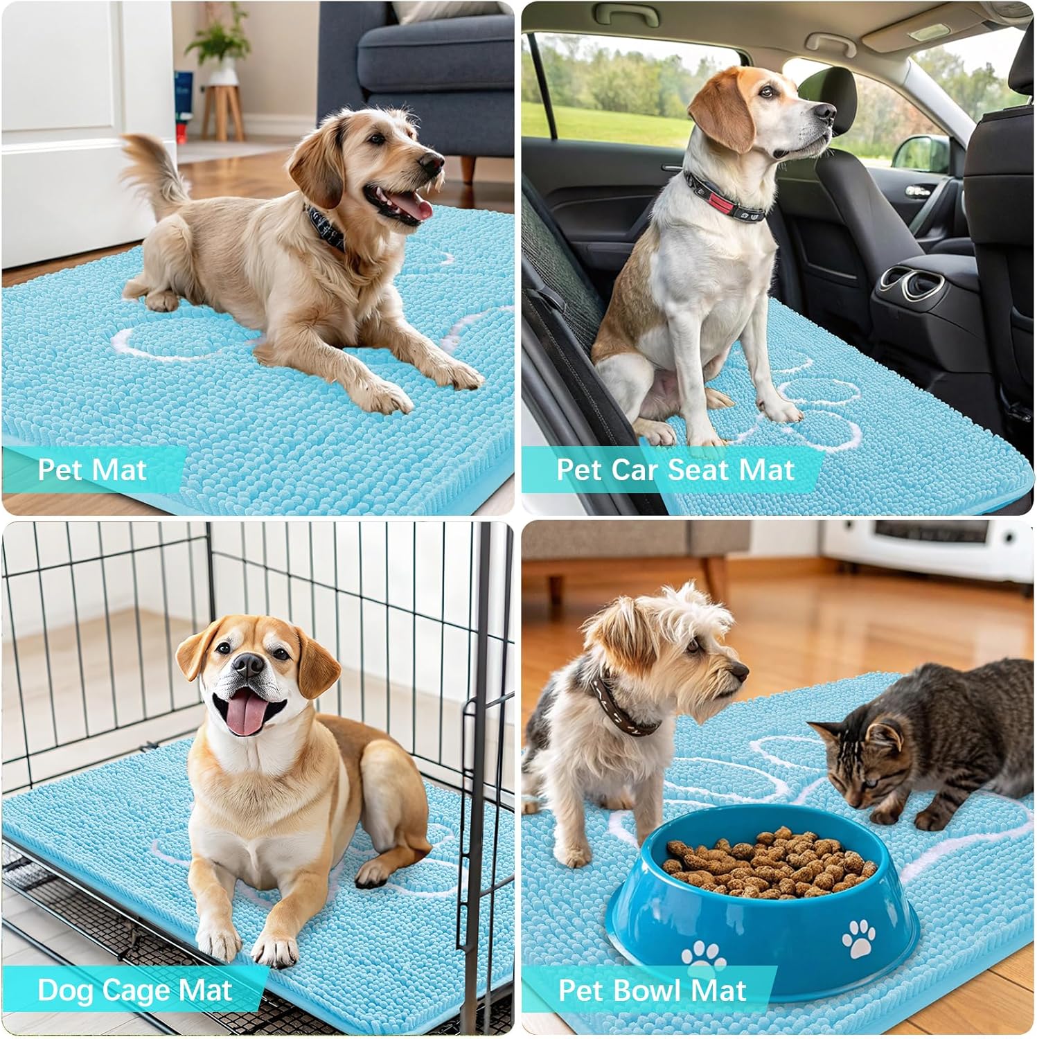 OLANLY Dog Door Mat - Absorbent Non-Slip Mud Mat for Paws | 59x35 Inches, Blue Chenille Design