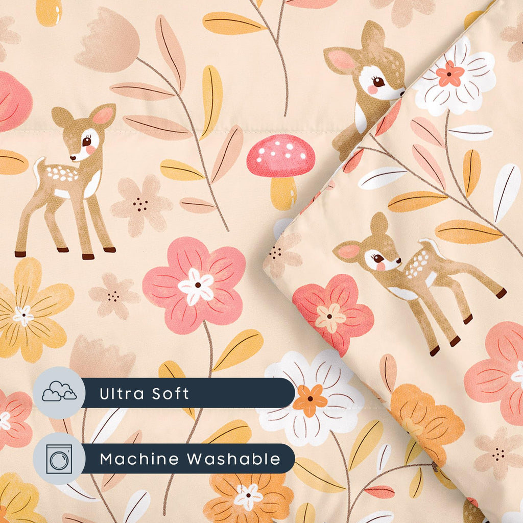 Wake In Cloud - Cot Nap Mat with Pillow and Blanket, for Toddler Kids Girls Ages 3 Plus in Daycare Kindergarten Preschool with Elastic Corner Straps, Floral Botanical Flowers, Peach Beige