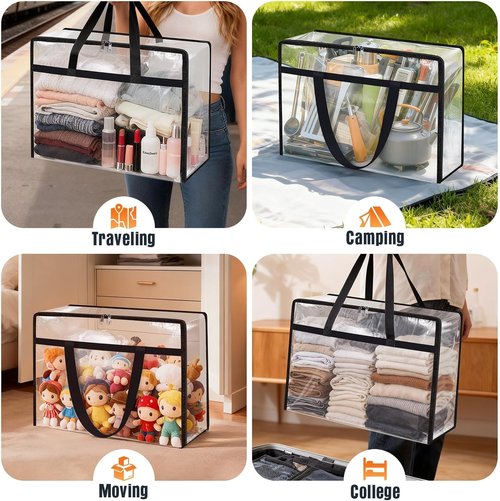 Clear Under Bed Storage Containers - 4 Pack Large Capacity Clothing Organizers with Lids & Handles | Foldable Totes for Bedding (60L)