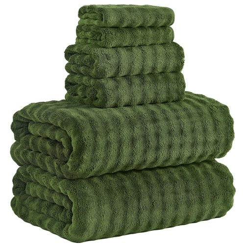 KBY Bath Towels Set 6 Piece 40x80 Inches，2 Extra Large Bath Sheets 2 Hand Towels 2 Washcloths，Highly Absorbent Quick Dry Microfiber,Ultra Soft Towel Set for Bathroom，Spa，Gym， Hotel (Olive Green)