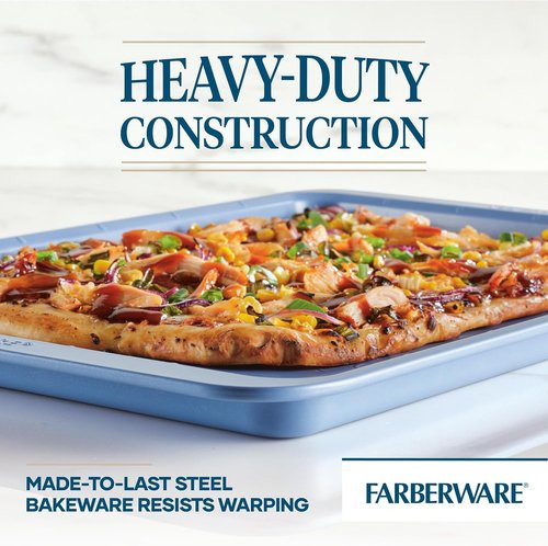 Farberware Nonstick Baking Set - 4 Piece Bakeware Set with Cookie Pans, Loaf Pan & Cake Pan - Blue