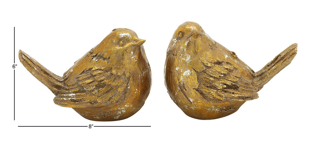 Deco 79 Polystone Bird Decorative Sculpture Home Decor Statues, Set of 2 Accent Figurines 8"W, 6"H, Gold