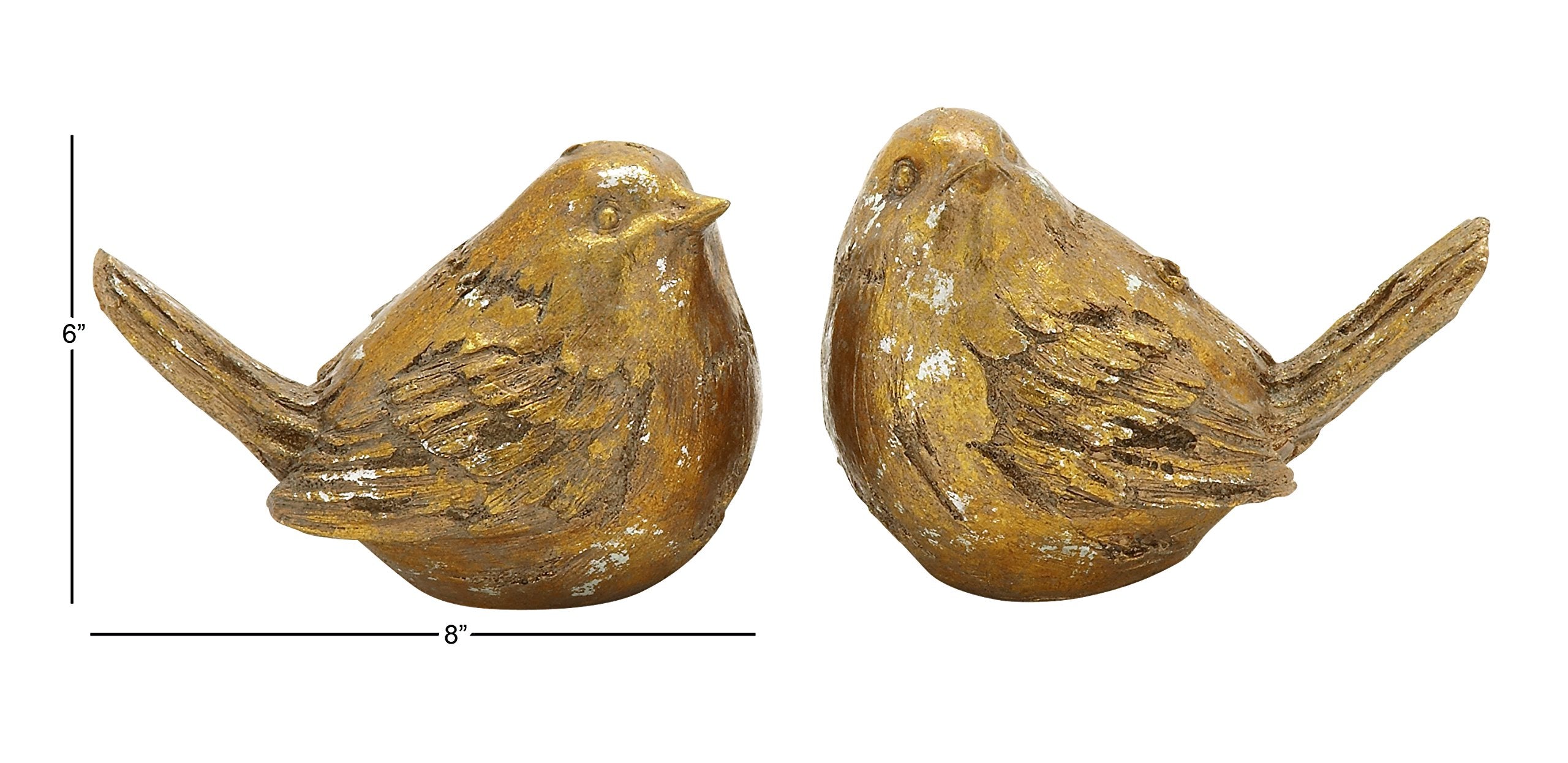 Deco 79 Polystone Bird Decorative Sculpture Home Decor Statues, Set of 2 Accent Figurines 8"W, 6"H, Gold