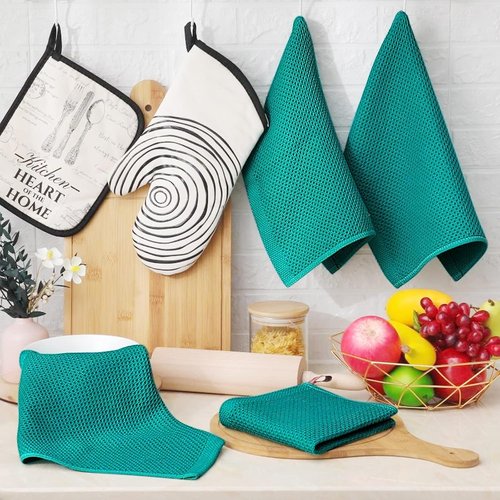 Homaxy Kitchen Dish Cloths - 100% Cotton Waffle Weave, Ultra Soft & Absorbent, 12-Pack, Teal, 12 x 12 Inches