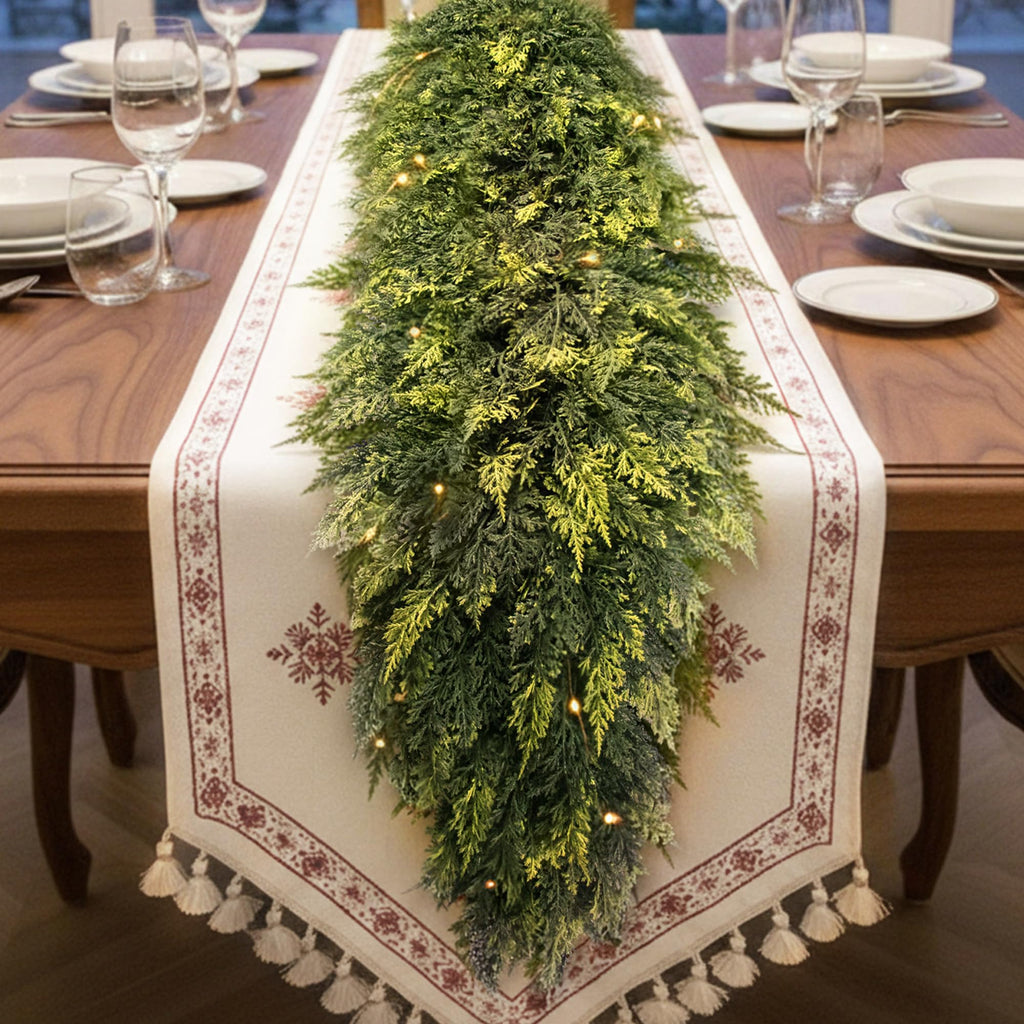 F.ZEGAO 6FT Christmas Cedar Garland Thick & Lush, Real Touch Faux Greenery Christmas Garland for Mantle, Fireplace, Porch, Outdoor & Indoor Holiday Decorations, Not Include Light String (1 Pcs)