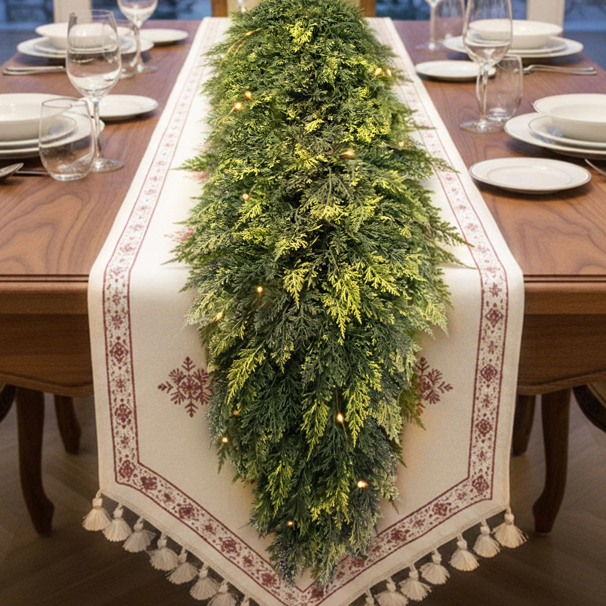 F.ZEGAO 6FT Christmas Cedar Garland Thick & Lush, Real Touch Faux Greenery Christmas Garland for Mantle, Fireplace, Porch, Outdoor & Indoor Holiday Decorations, Not Include Light String (1 Pcs)
