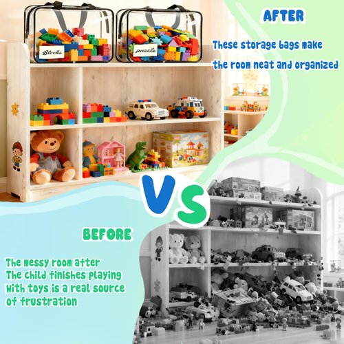 6 Pack Clear Toy Storage Organizer Bags Large with Double Zipper Waterproof PVC Material Travel Toy Organizer Pouch with Handles for Puzzle, Blocks, Board games, Kids Books Toy Organizing