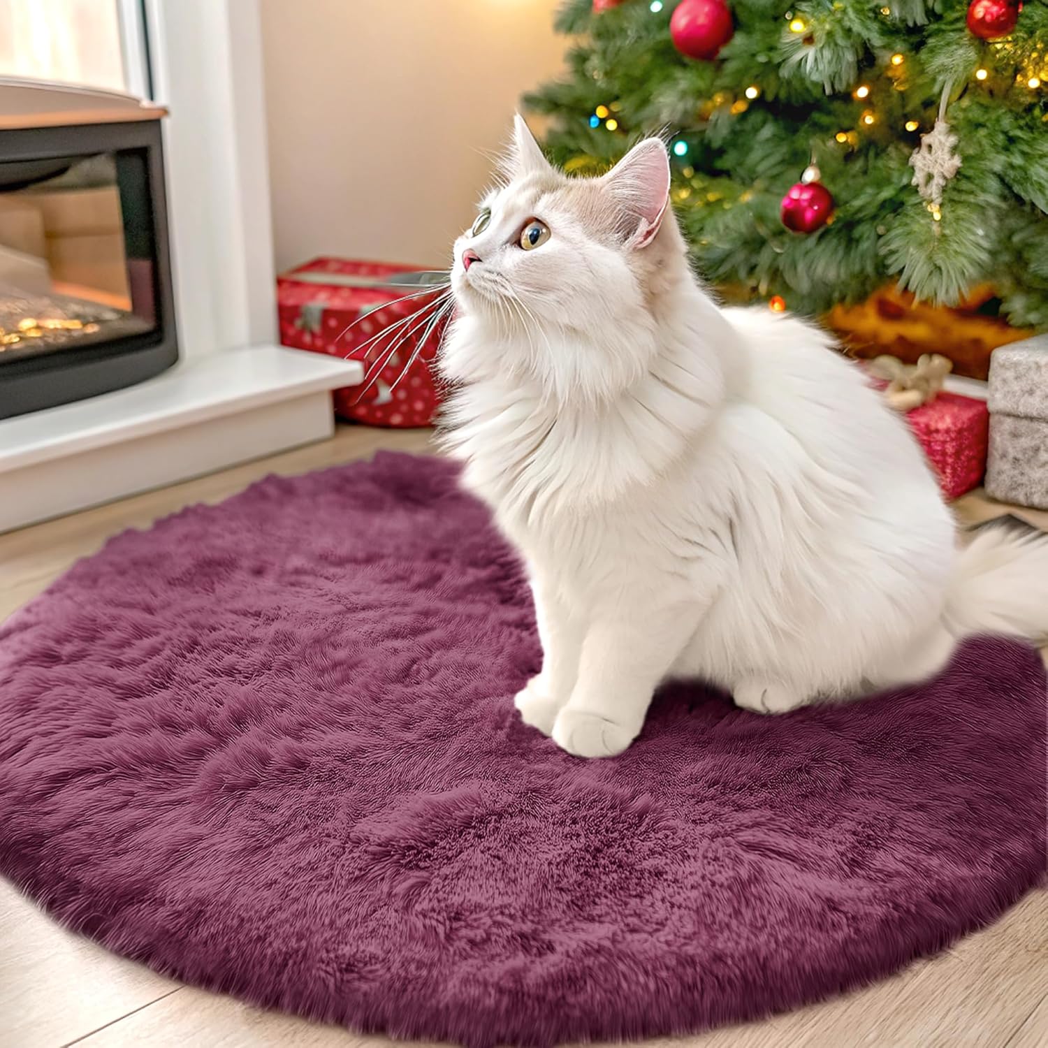 OLANLY Round Burgundy Area Rug - Soft, Fluffy, Machine Washable 2 ft Circle Carpet for Bedrooms & Nurseries