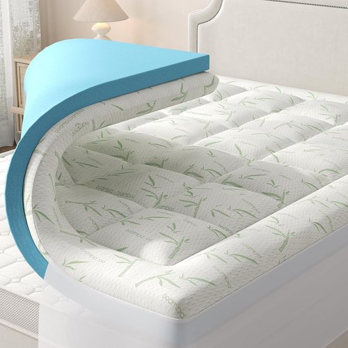 DUMOS Queen Mattress Topper - Dual Layer 4 Inch Memory Foam & Pillow Top for Back Pain Relief | 8-16 Inch Deep Pocket