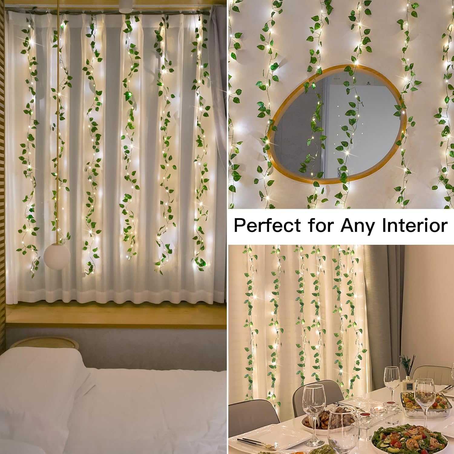Suddus Vines with Lights - 200 LED Fairy String Lights with Remote | 6.5ft x 6.5ft for Indoor & Outdoor Decor