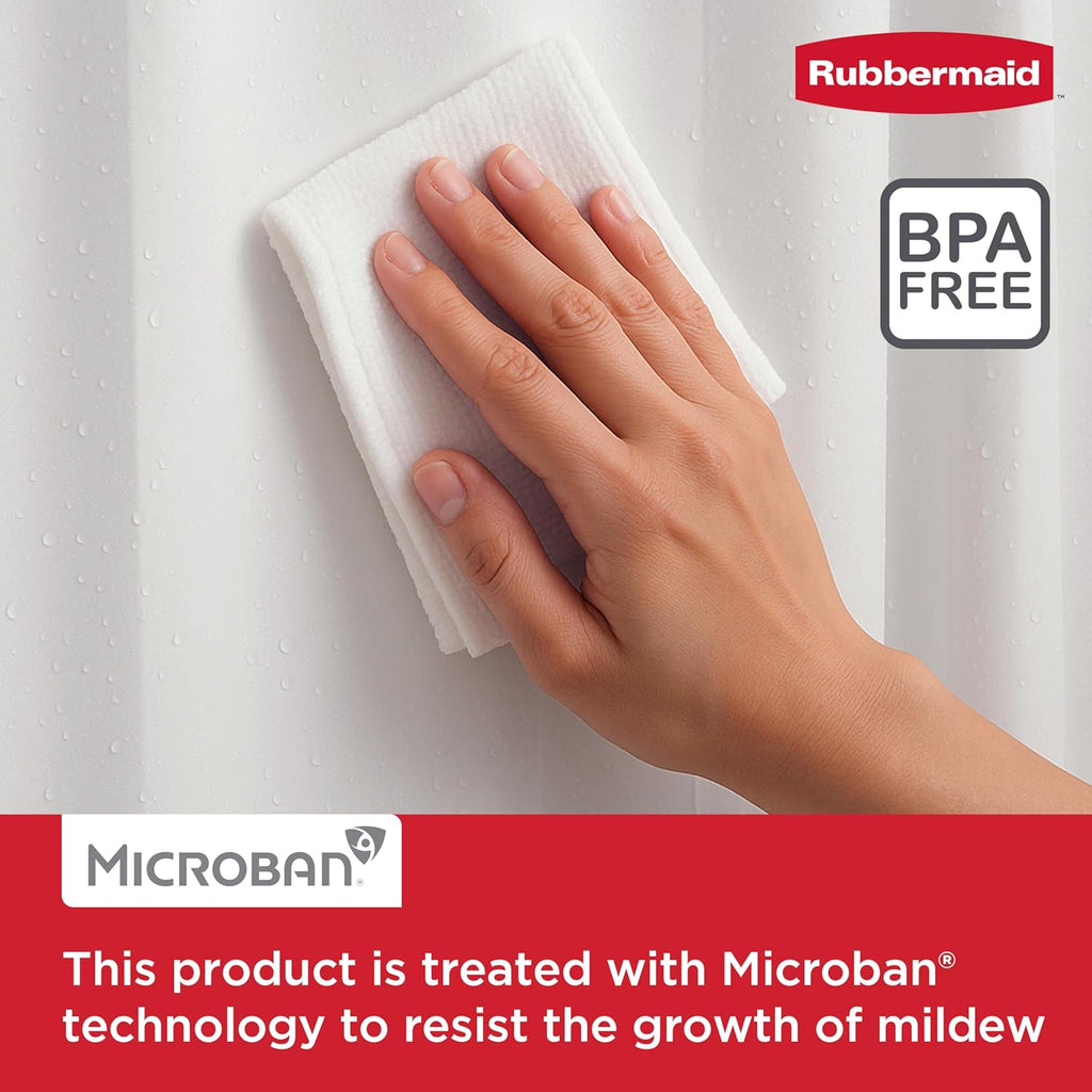 Rubbermaid Waterproof Shower Curtain Liner - Heavyweight PEVA with 5 Storage Pockets | 70x72, Frosty