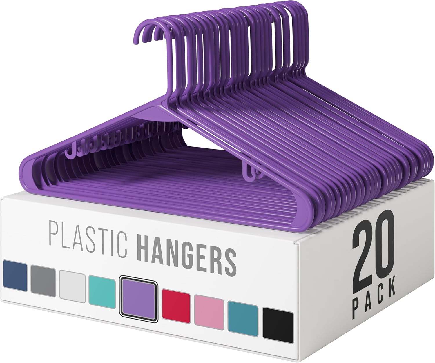 Plastic Hangers 20 Pack - Space-Saving Clothes Hangers in Purple - Ideal for Closets and Apartments