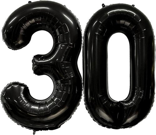 FIROMI 30-Inch Black Number Balloons - Jumbo Mylar Foil for 30th Birthday & Anniversary Celebrations