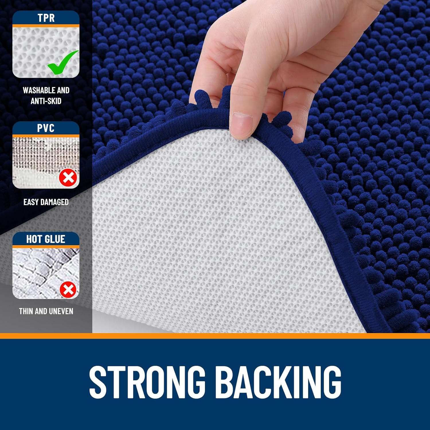 OLANLY Bathroom Runner Rugs - Extra Soft Chenille Bath Mats | 47x20, Quick Dry, Machine Washable, Navy
