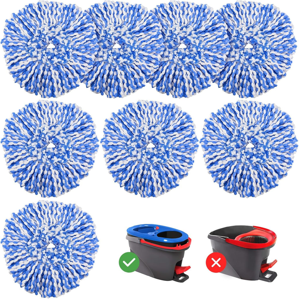 RinseClean 8-Pack Spin Mop Replacement Heads - Blue Microfiber Refills for O-Cedar 2-Tank System