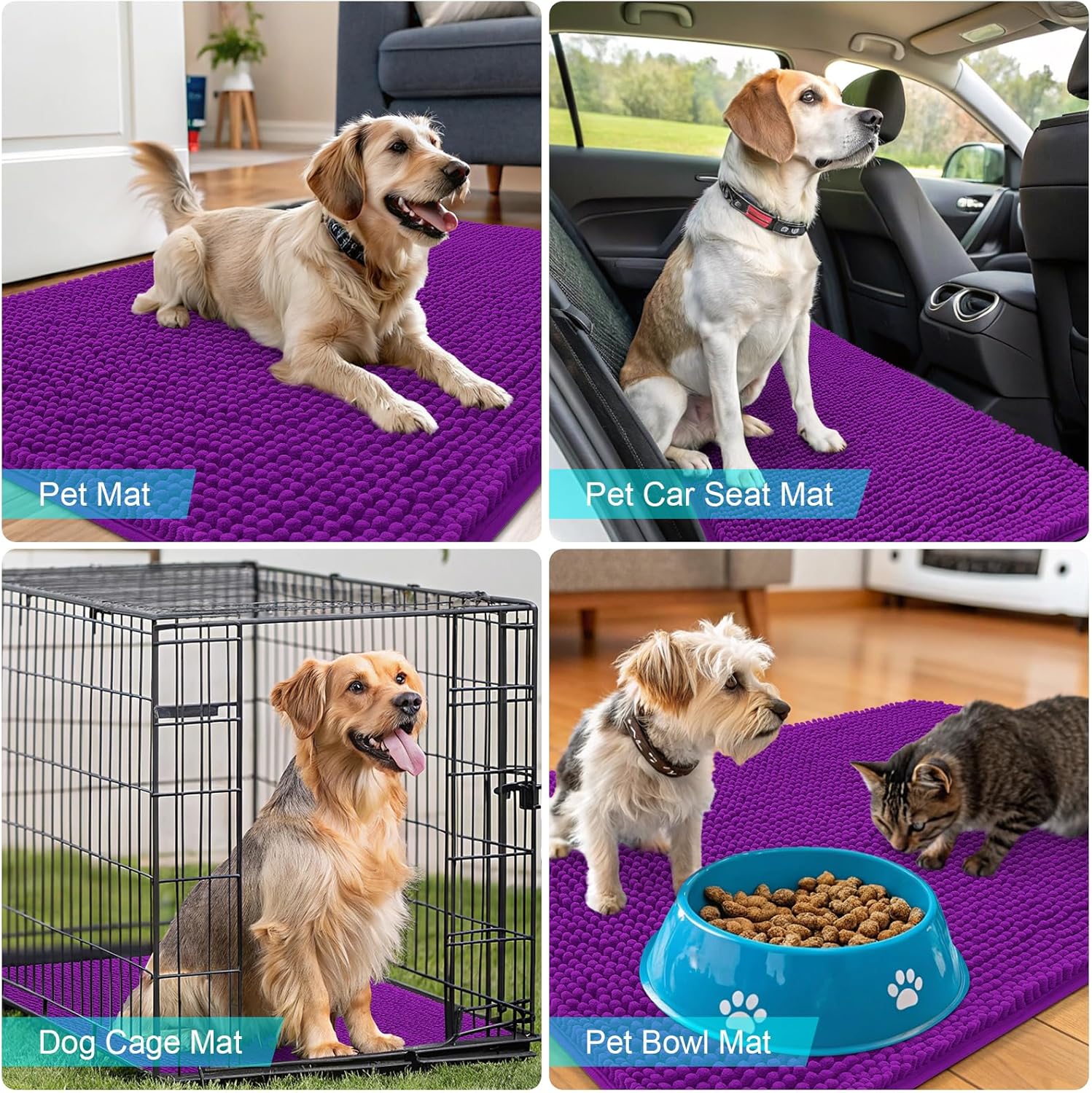 OLANLY Dog Door Mat - Absorbent Non-Slip Washable Doormat for Muddy Paws | 59x32, Quick Dry Chenille, Purple
