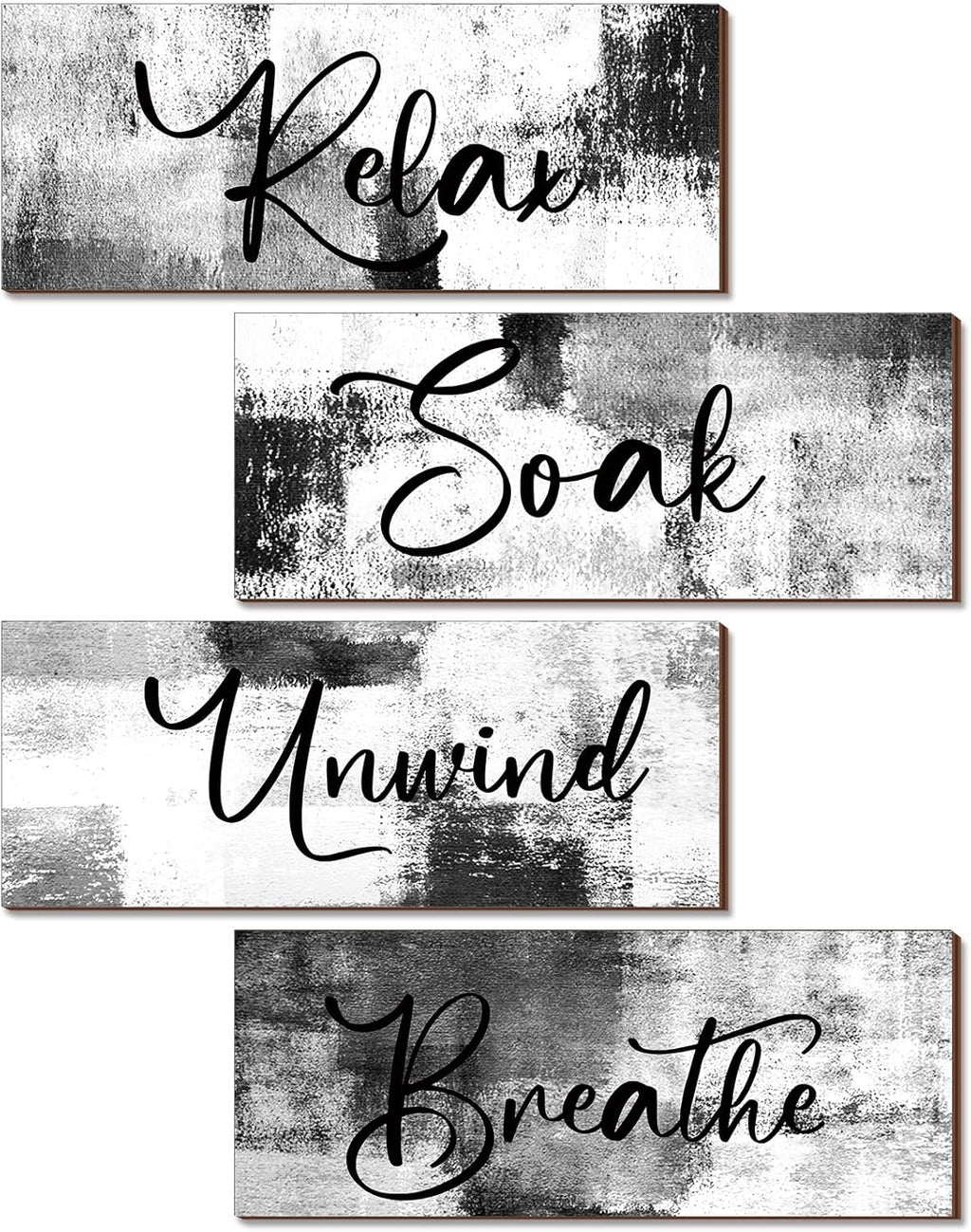 Maitys Bathroom Wall Art - Rustic 4-Piece Set for Soak, Unwind, Relax | 10 x 4 Inch Black & White Decor
